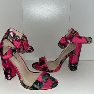 Pink Floral Chunky Heels